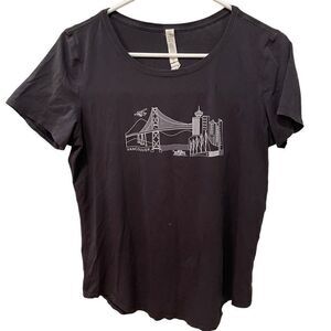Lululemon TShirt Womens 6 Black 5 Year Basic Tee Vancouver Cityscape FLAWED